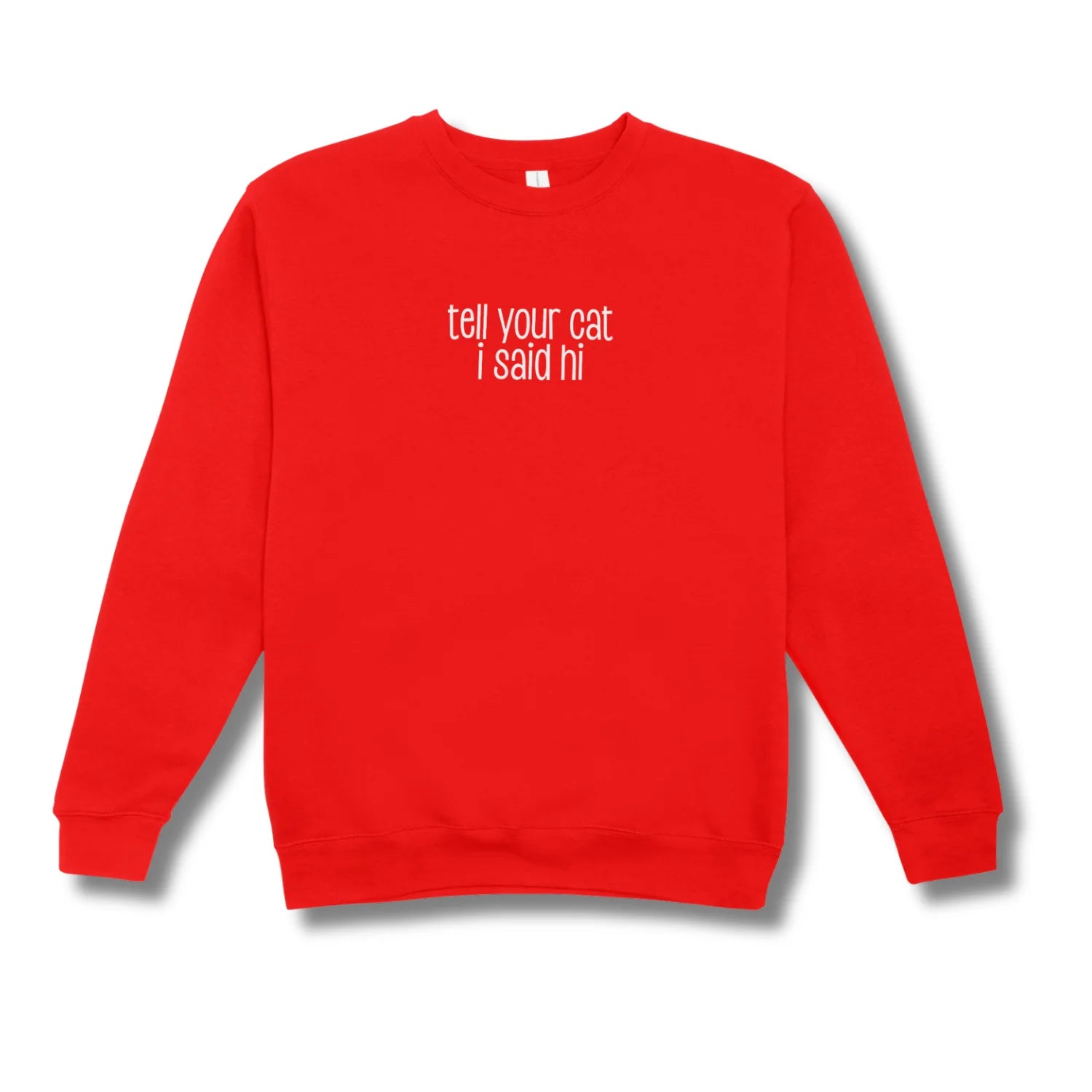 Red sweatshirt with 'Crazy Cat Lady' text and cat icon on a white background